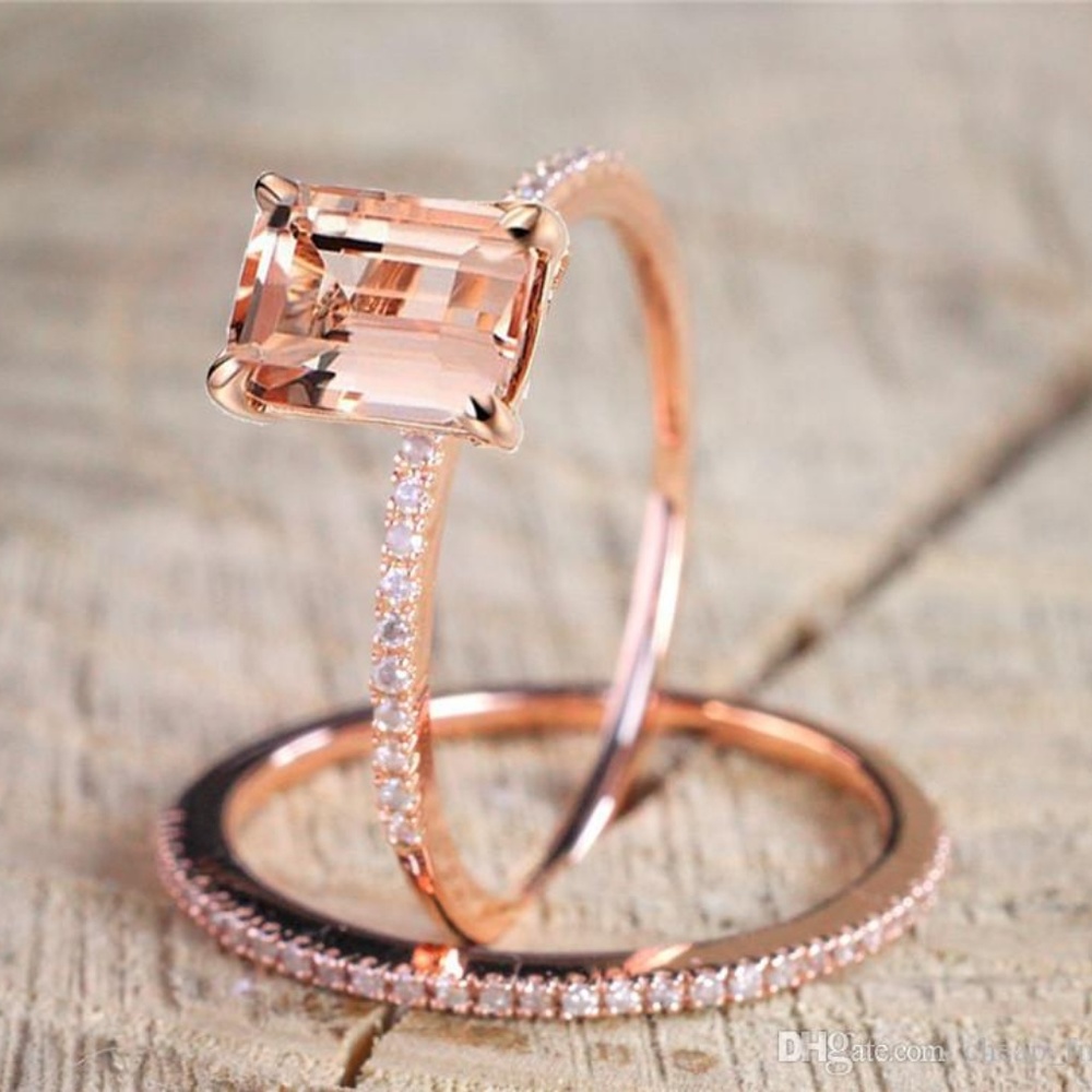 2PcsRing/Set Rose Gold Filled White Crystal Zircon